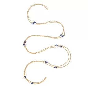 Art Deco 14k Chain Necklace with Lapis & Crystal Beads 61"