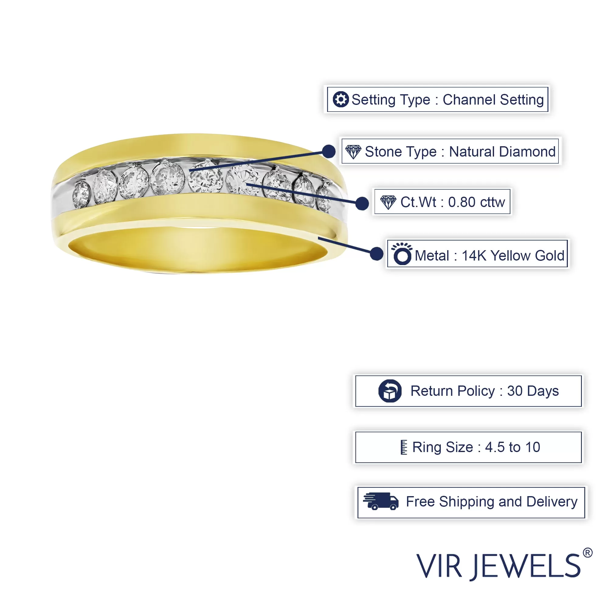 0.80 cttw Comfort Fit Diamond Wedding Band 14K Yellow Gold Channel