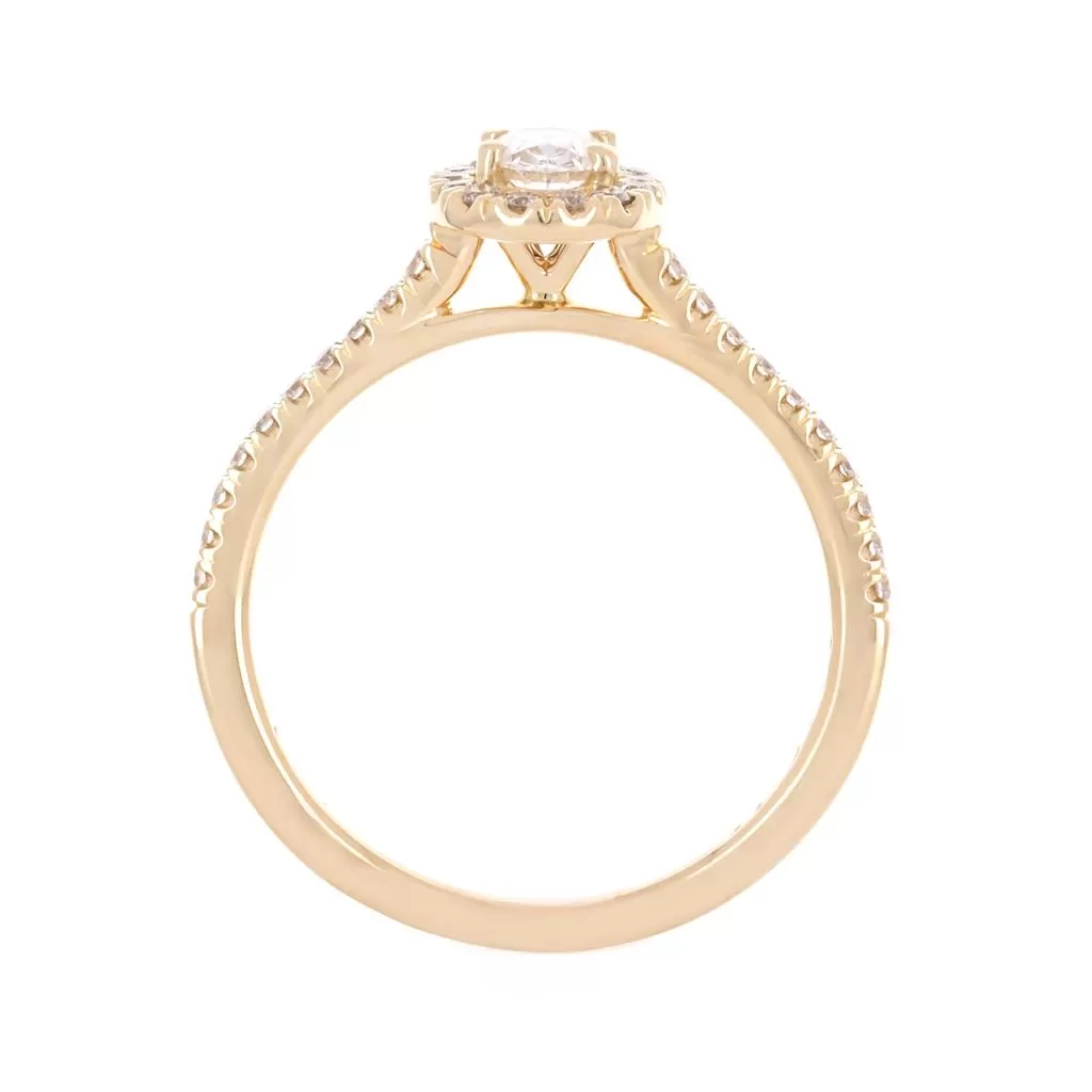 0.84ctw Oval Diamond Engagement Ring, Halo, Pavê Band, Cathedral - 14k Yellow Gold