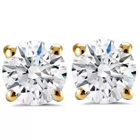 1 1/2 ct Round Round Diamond Studs with Screw Backs 14k Yellow Gold Enhanced