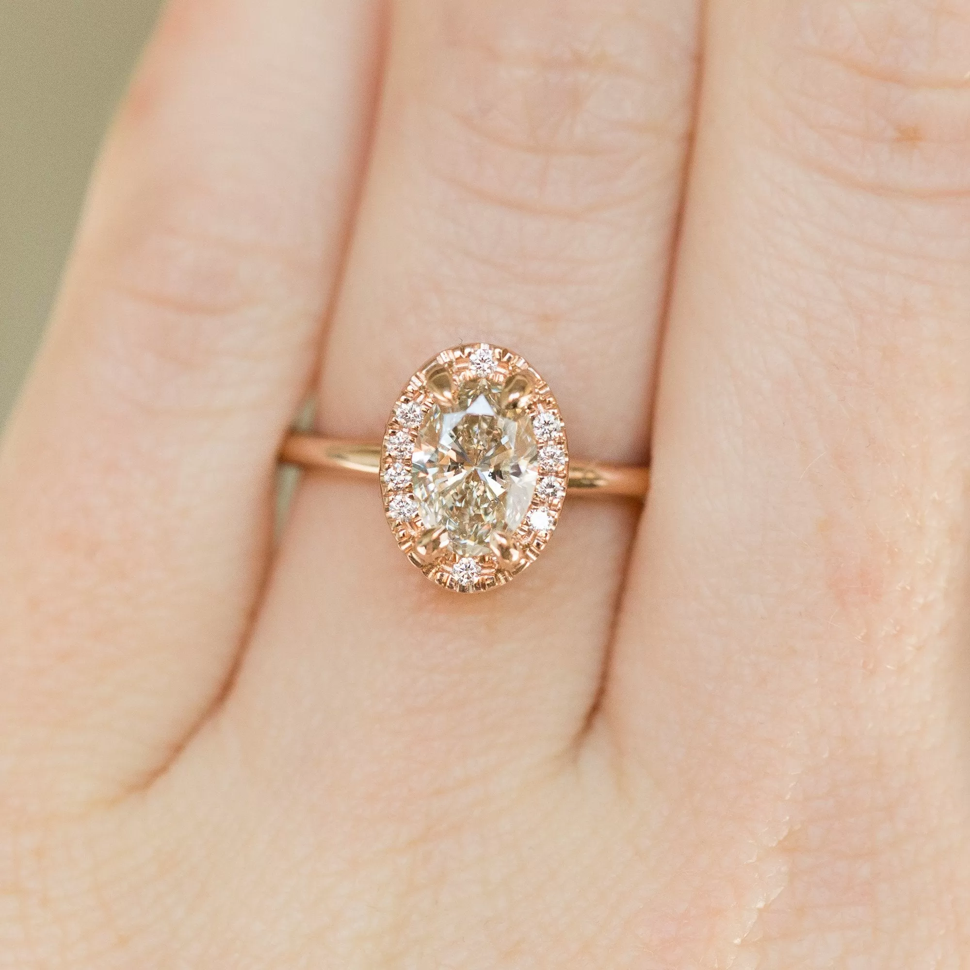 1.01ct Oval Champagne Diamond in Halo 18k Rose Gold Setting