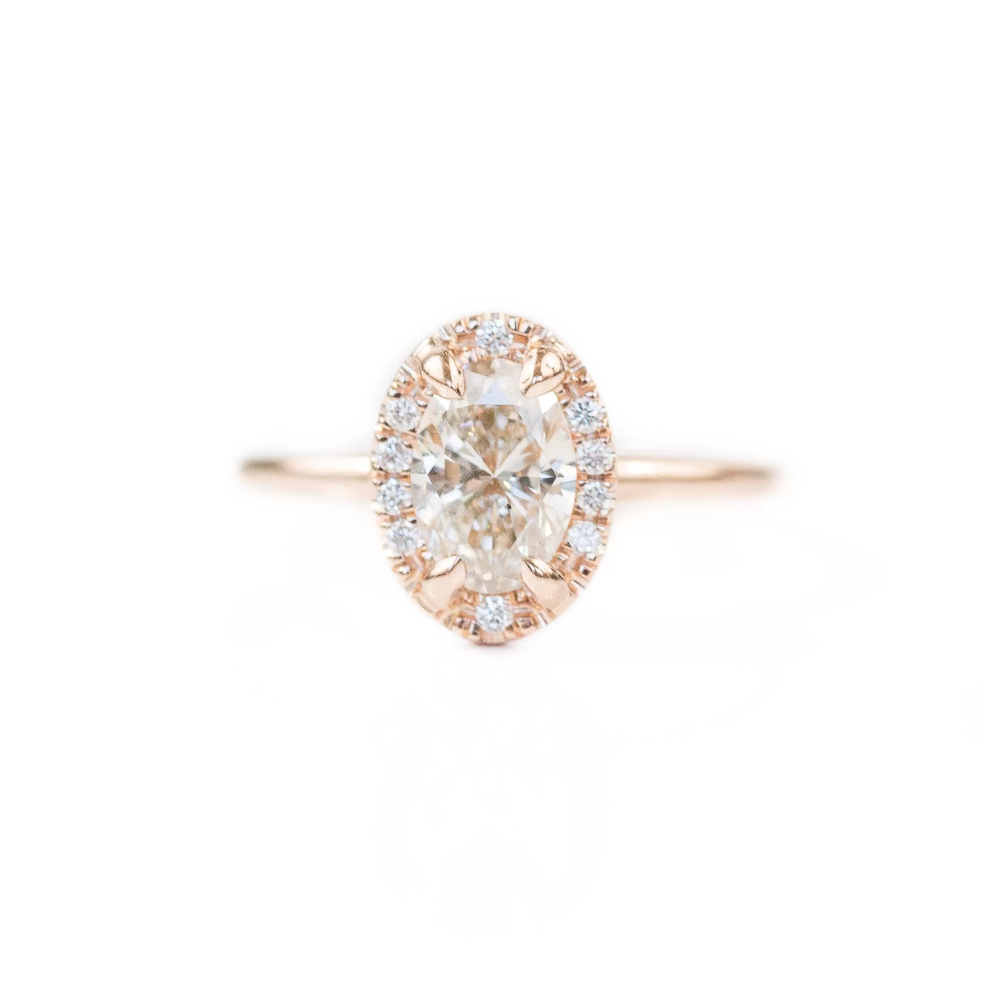 1.01ct Oval Champagne Diamond in Halo 18k Rose Gold Setting