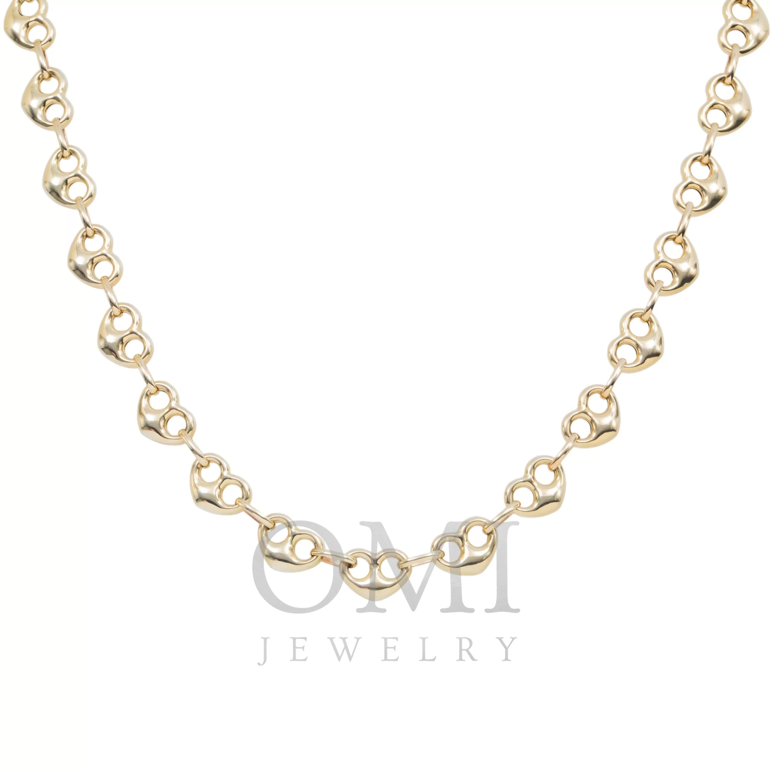 10K GOLD 9.38MM HOLLOW PUFFED HEART SHAPE CHAIN