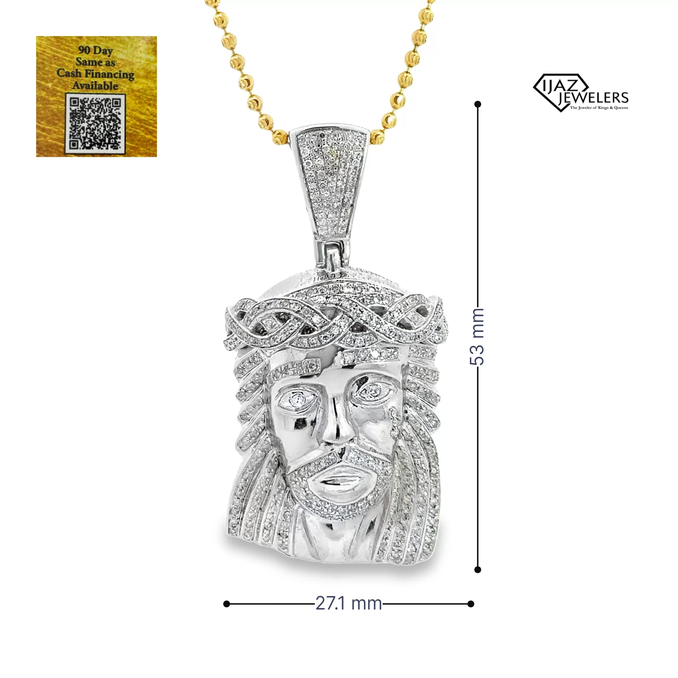 10K White Gold 1.30 CTW Diamond Jesus Charm