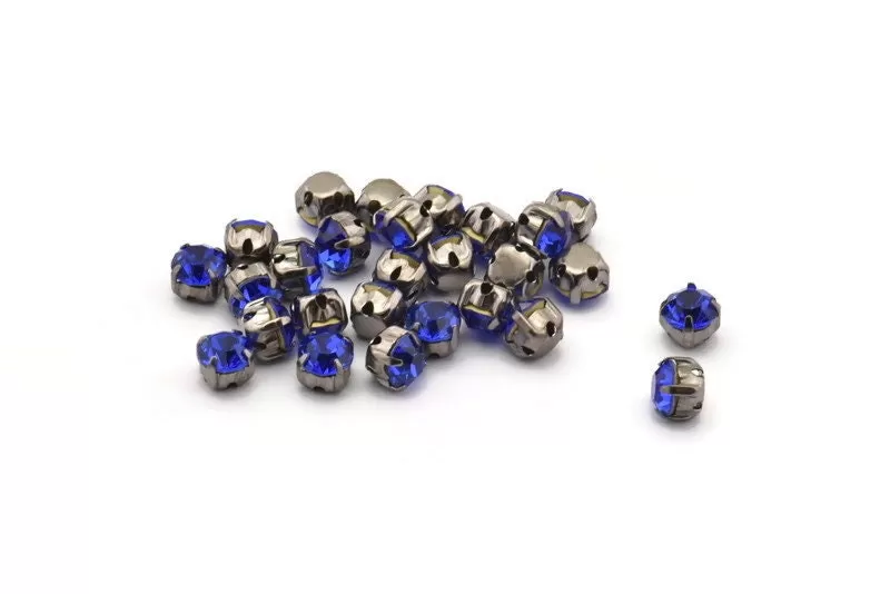 12 Sapphire Crystal Rhinestone Beads With 4 Holes Brass Setting for SS24, Charms, Pendants, Earrings - 5.3mm SS24