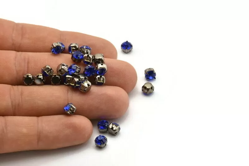 12 Sapphire Crystal Rhinestone Beads With 4 Holes Brass Setting for SS24, Charms, Pendants, Earrings - 5.3mm SS24