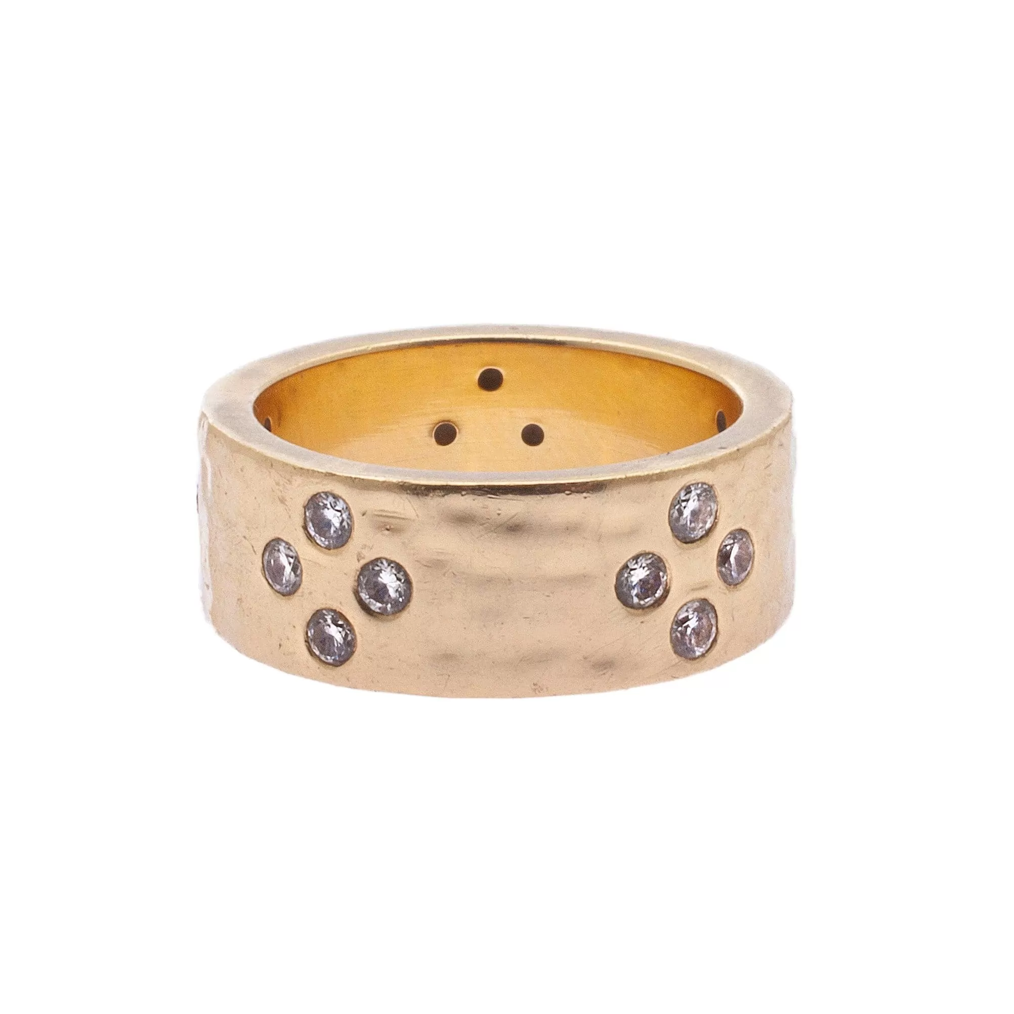 14K Solid Gold Thick Band with Diamonds Signature Ring