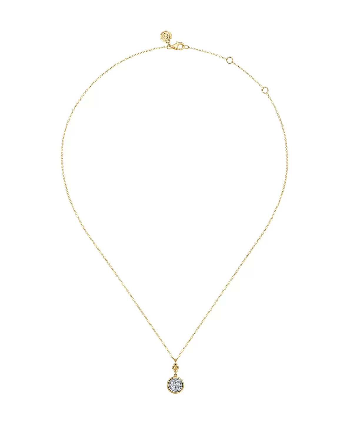 14K White and Yellow Gold Diamond Cluster Bujukan Drop Pendant Necklace