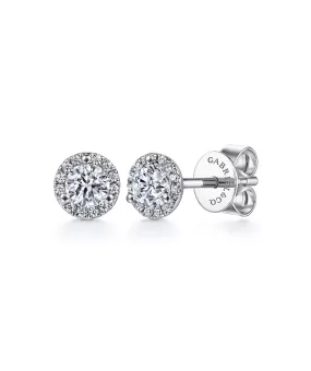 14K White Gold Diamond Halo Stud Earrings