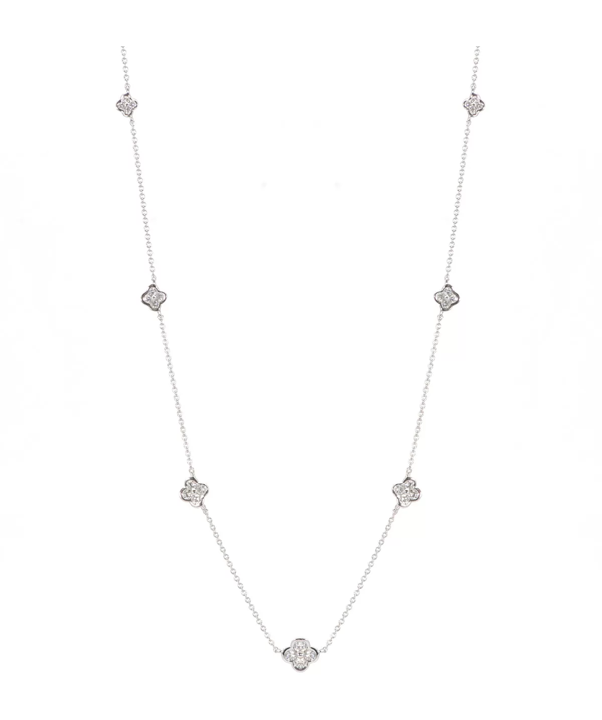 14K White Gold Diamond Station Necklace