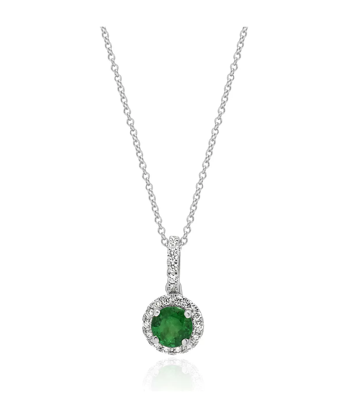 14K White Gold Emerald and Diamond Halo Pendant