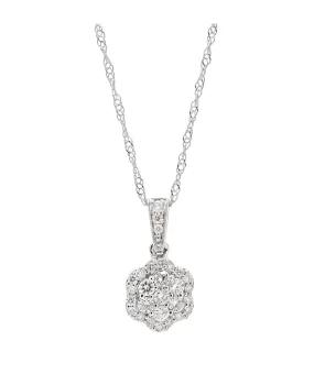 14K White Gold Flower Diamond Cluster Pendant