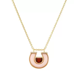 14K YG Pink Tourmaline, Pink Opal and Diamond Horseshoe Necklace