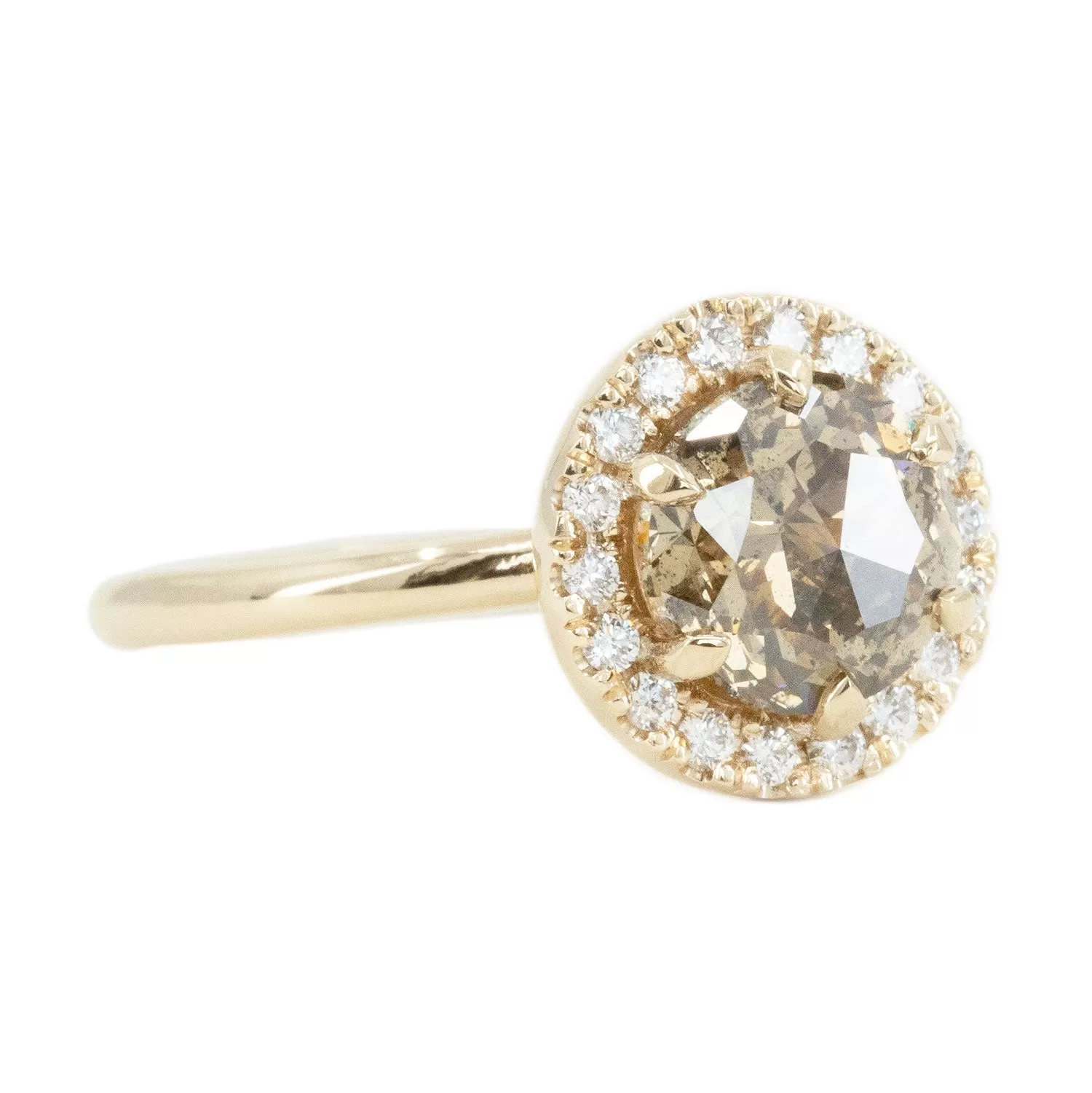 1.85ct GIA Crown Jubilee Diamond Six Prong Halo Ring in 14k Yellow Gold