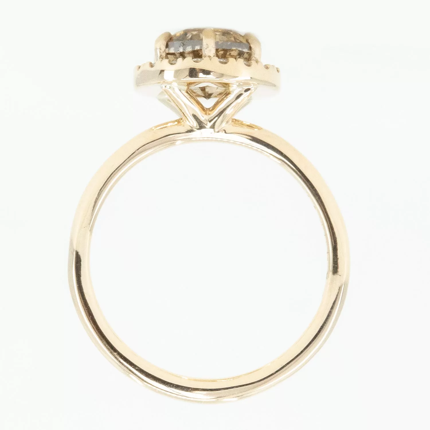 1.85ct GIA Crown Jubilee Diamond Six Prong Halo Ring in 14k Yellow Gold