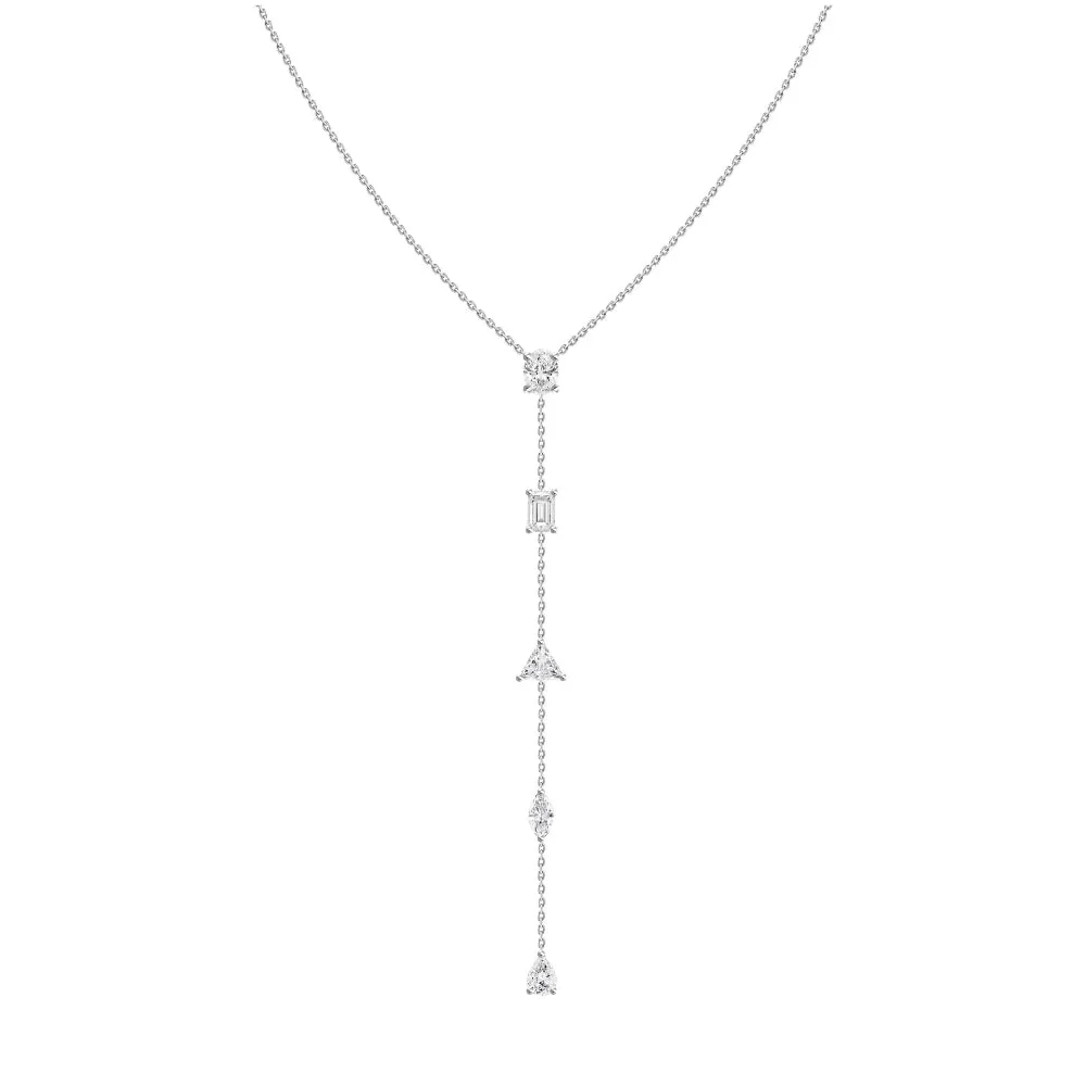 18k Gold Multi Shape Diamond Lariat Style Necklace