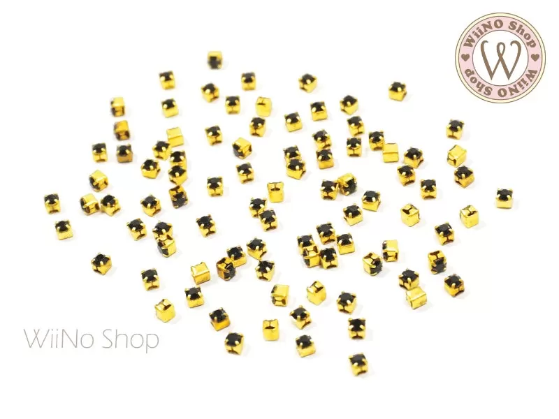 2mm Black Crystal with Square Setting - 20 pcs