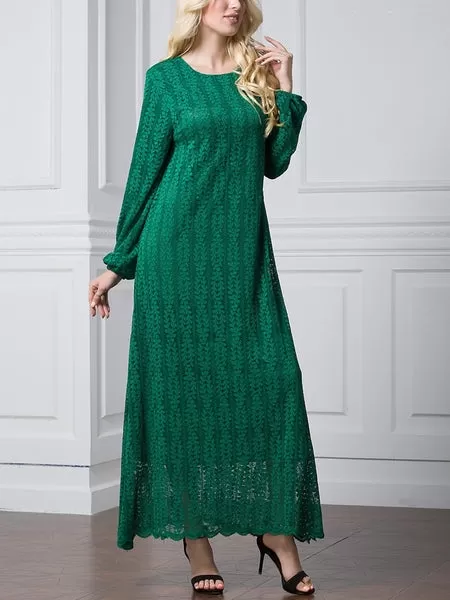 (3 Colour) (L-7XL) Giovanna Lace Plus Size Abaya Long Sleeve L/s Maxi Dress