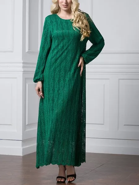 (3 Colour) (L-7XL) Giovanna Lace Plus Size Abaya Long Sleeve L/s Maxi Dress