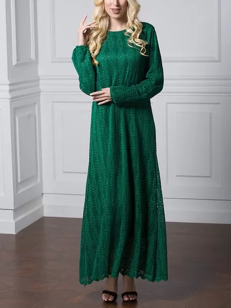 (3 Colour) (L-7XL) Giovanna Lace Plus Size Abaya Long Sleeve L/s Maxi Dress