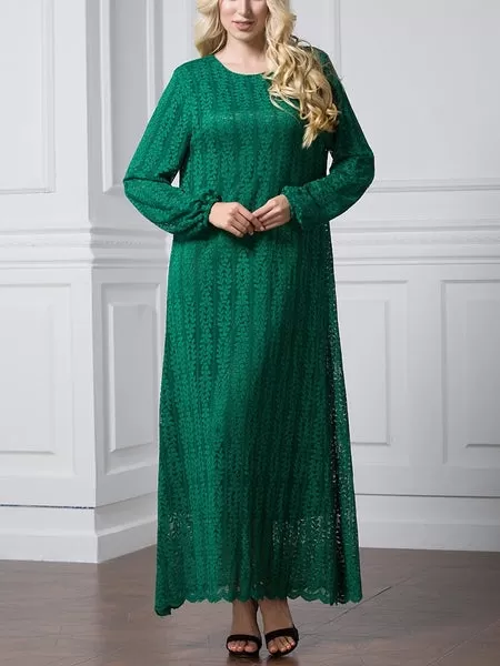 (3 Colour) (L-7XL) Giovanna Lace Plus Size Abaya Long Sleeve L/s Maxi Dress