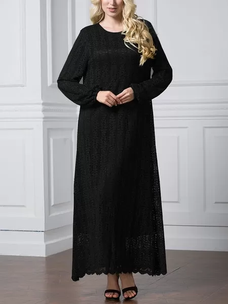 (3 Colour) (L-7XL) Giovanna Lace Plus Size Abaya Long Sleeve L/s Maxi Dress