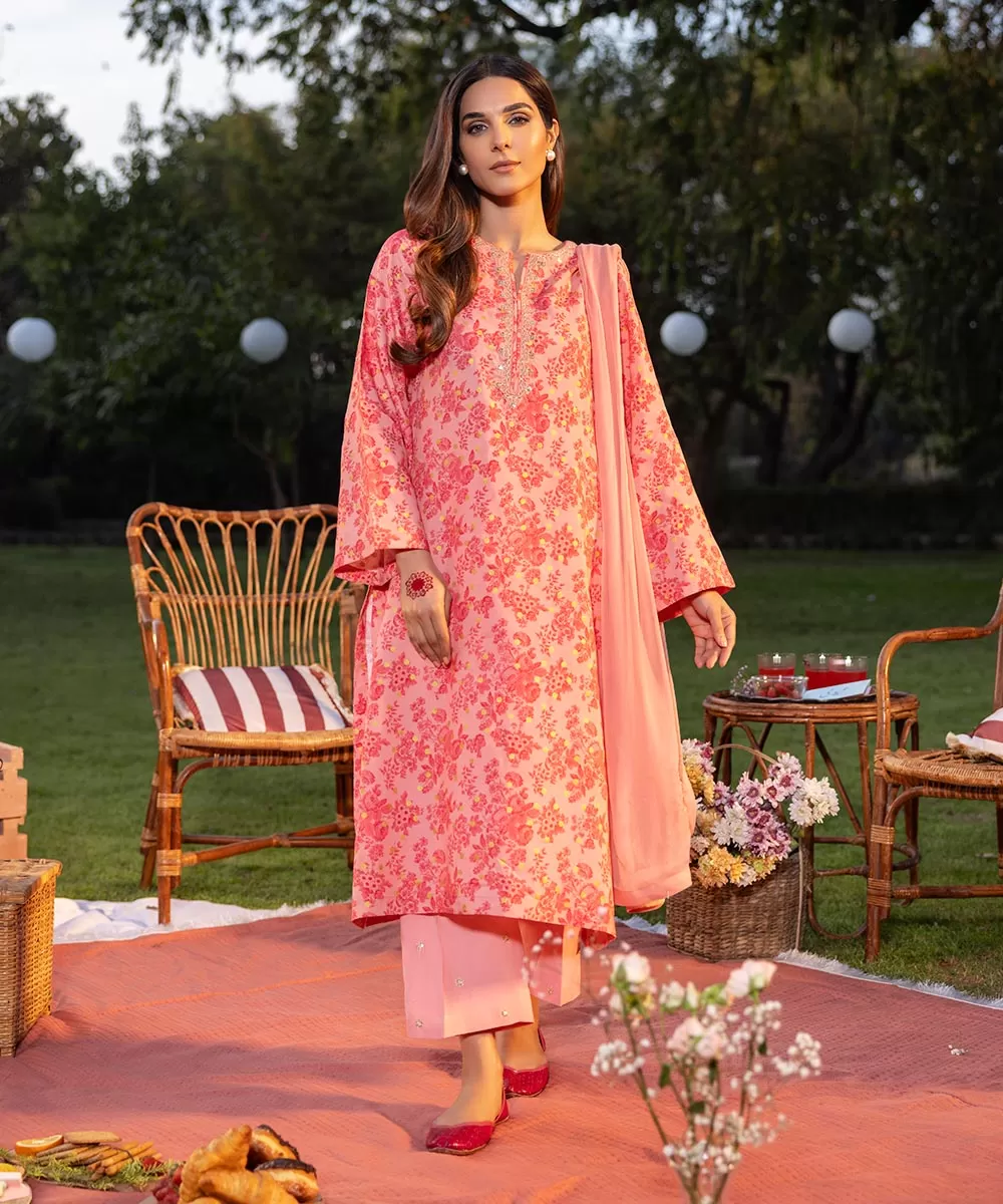 3 Piece - Embroidered Raw Silk Suit