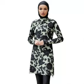 3 Pieces Set Floral Printed Burkini Bathing Suit Swimwear For Muslim Women