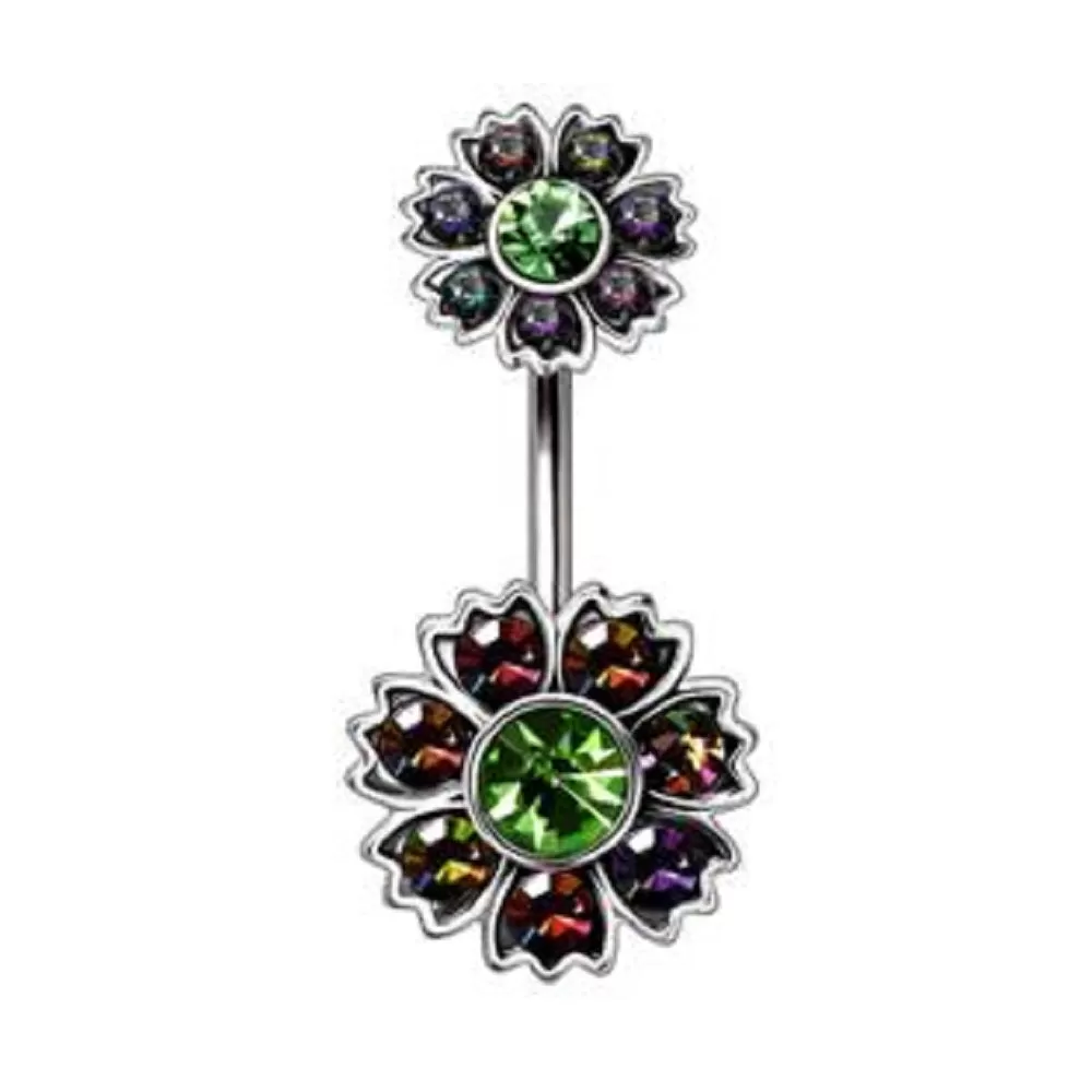 316L Stainless Steel Iridescent CZ Flower Navel Ring