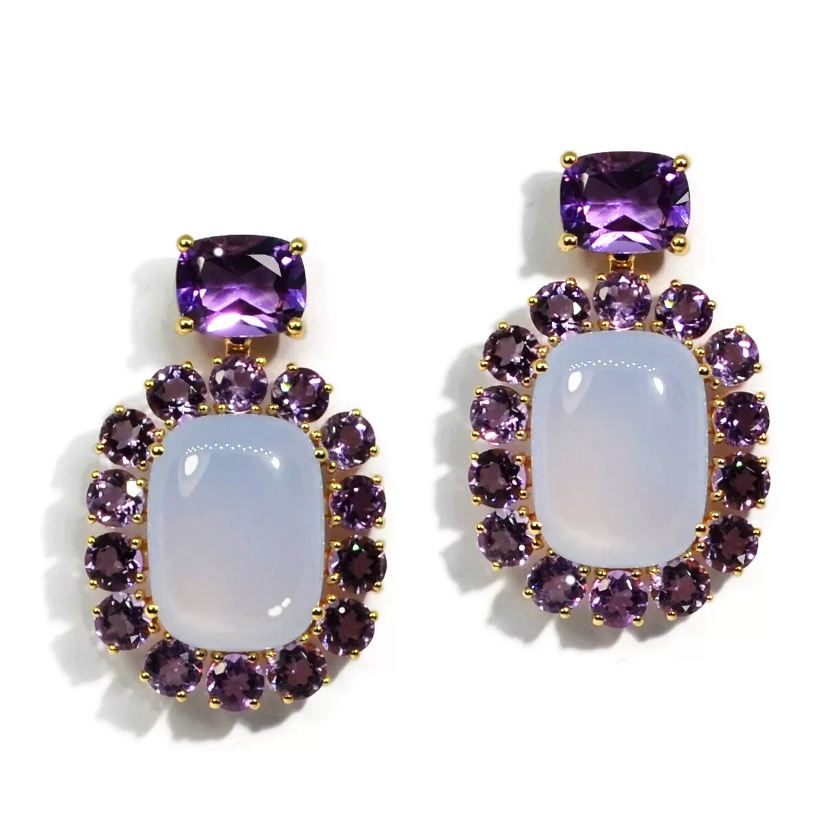 A & Furst - Sole - Drop Earrings with Blue Chalcedony and Amethyst, 18k Yellow Gold