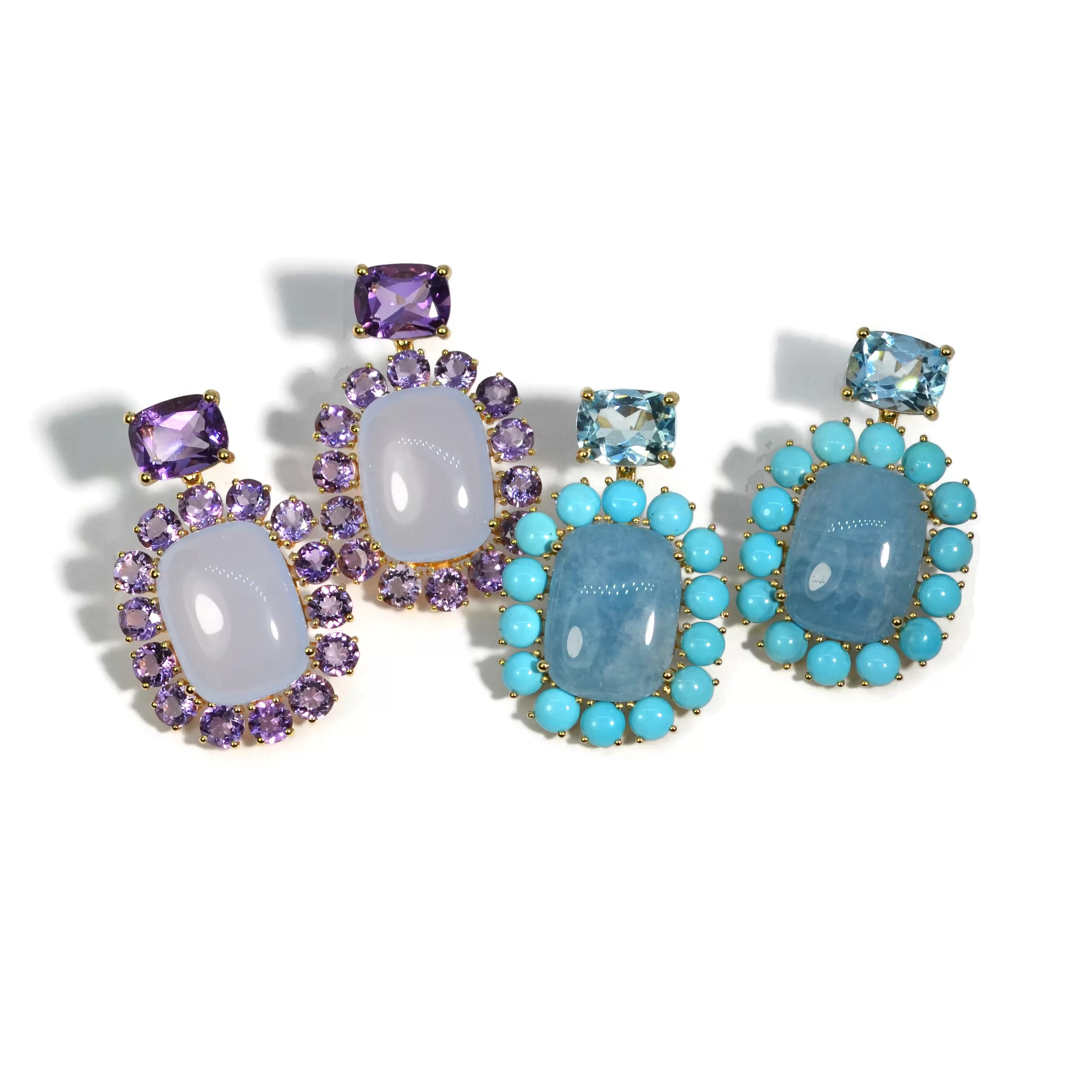 A & Furst - Sole - Drop Earrings with Blue Chalcedony and Amethyst, 18k Yellow Gold