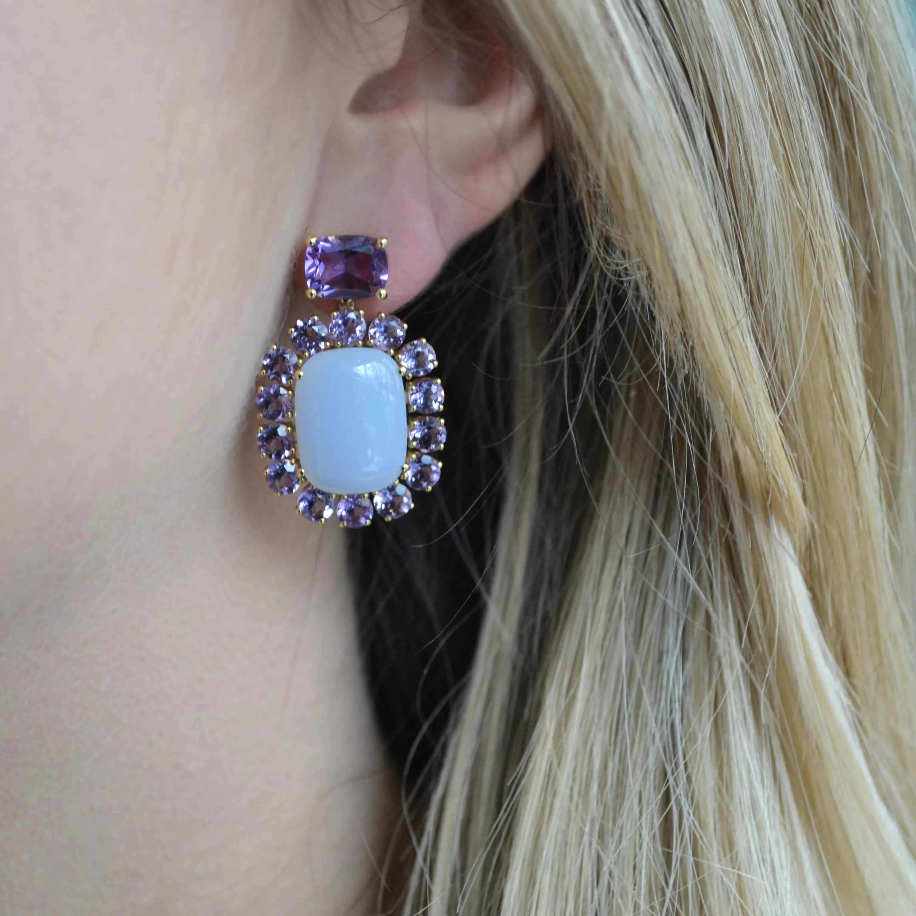 A & Furst - Sole - Drop Earrings with Blue Chalcedony and Amethyst, 18k Yellow Gold