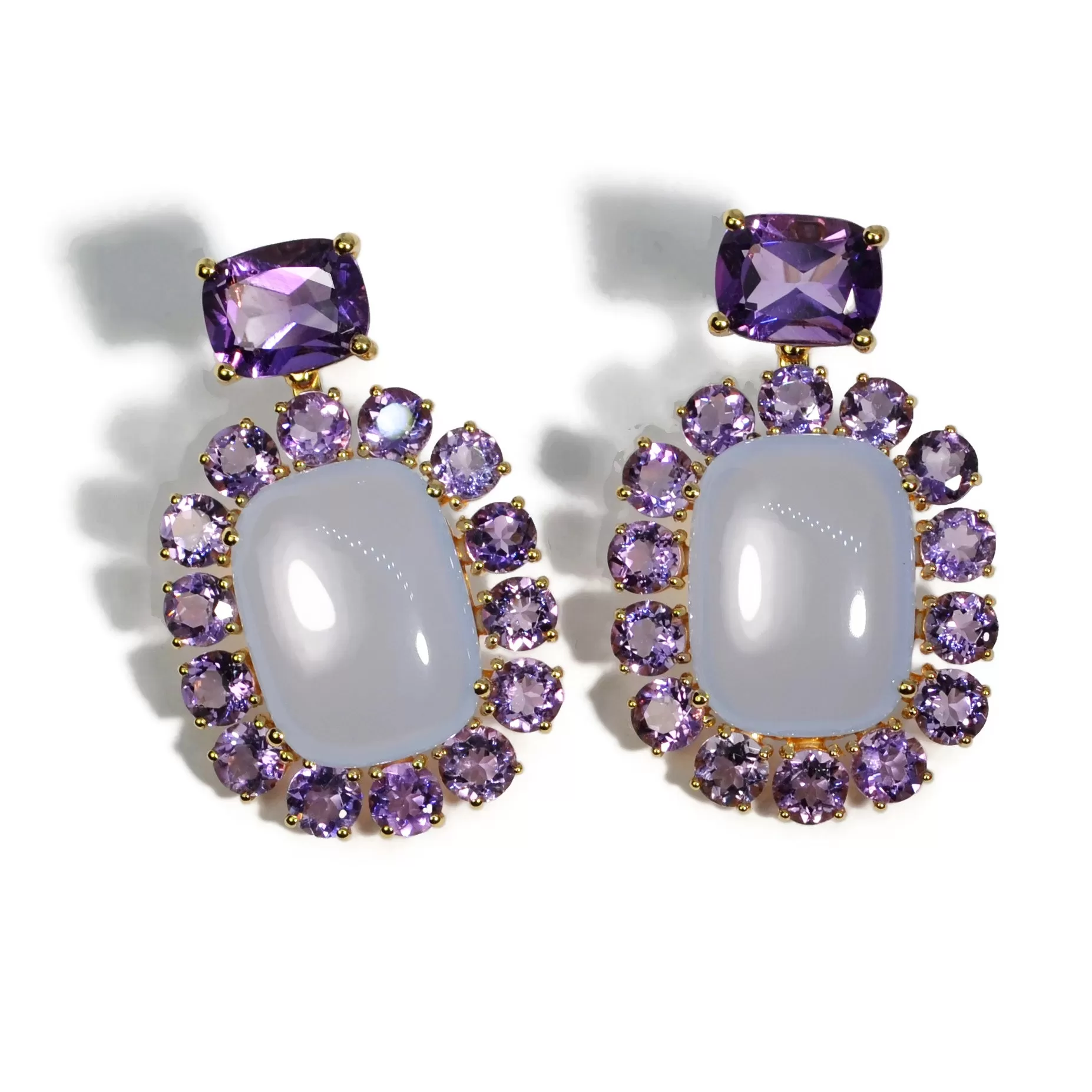 A & Furst - Sole - Drop Earrings with Blue Chalcedony and Amethyst, 18k Yellow Gold