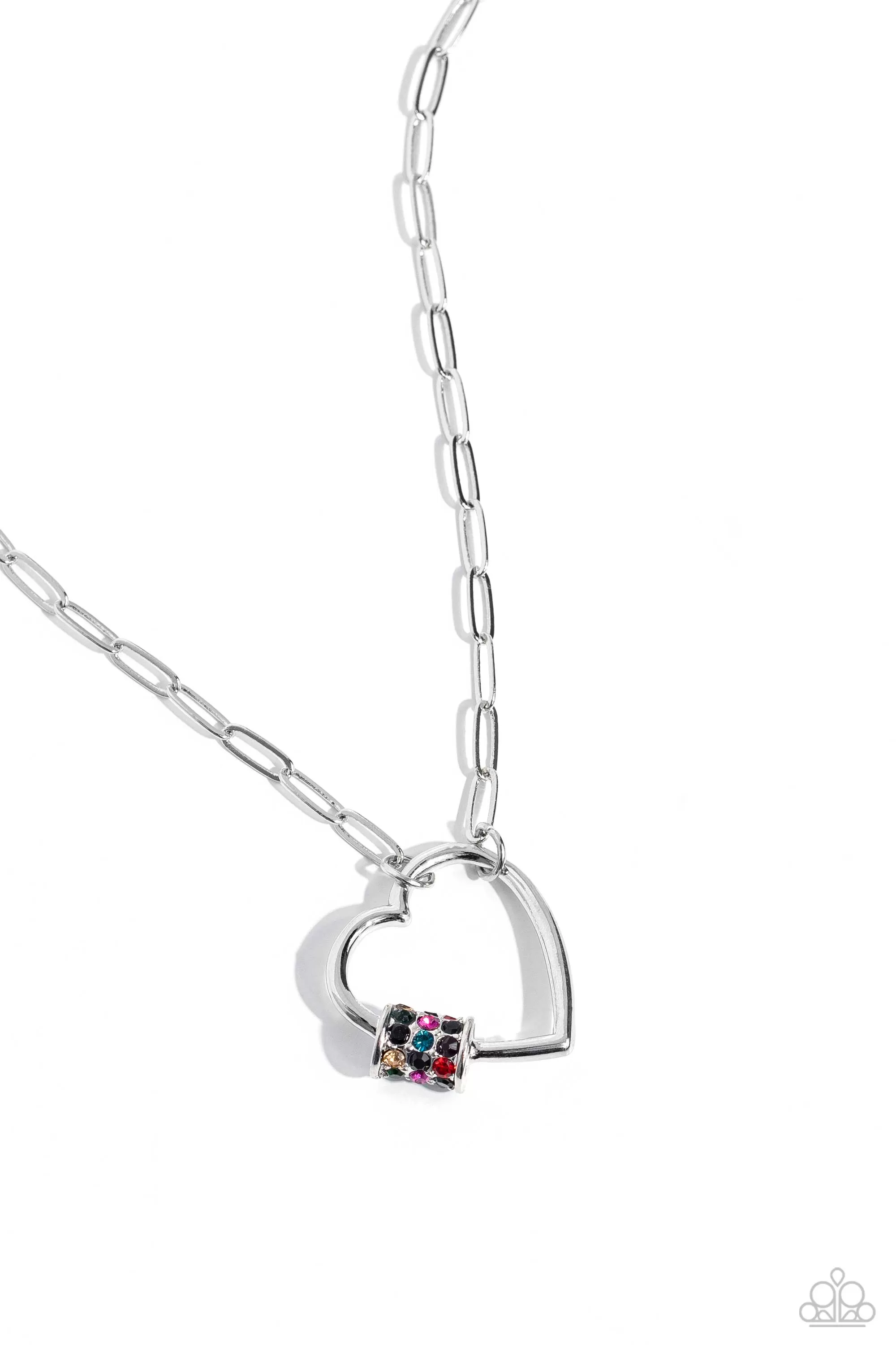 Affectionate Attitude Black & Multi Rhinestone Heart Necklace - Paparazzi Accessories