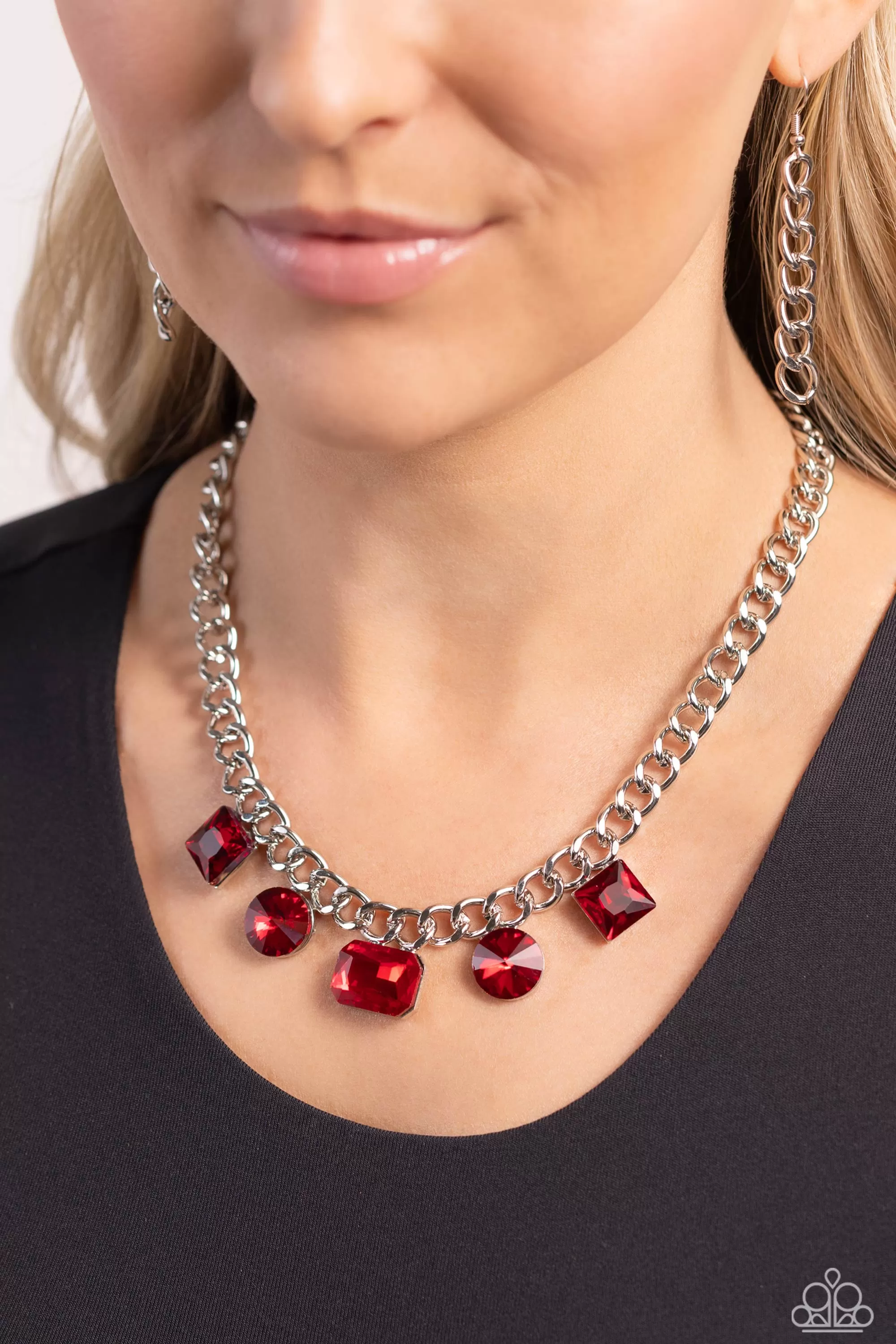 Alternating Audacity Red Rhinestone Necklace - Paparazzi Accessories