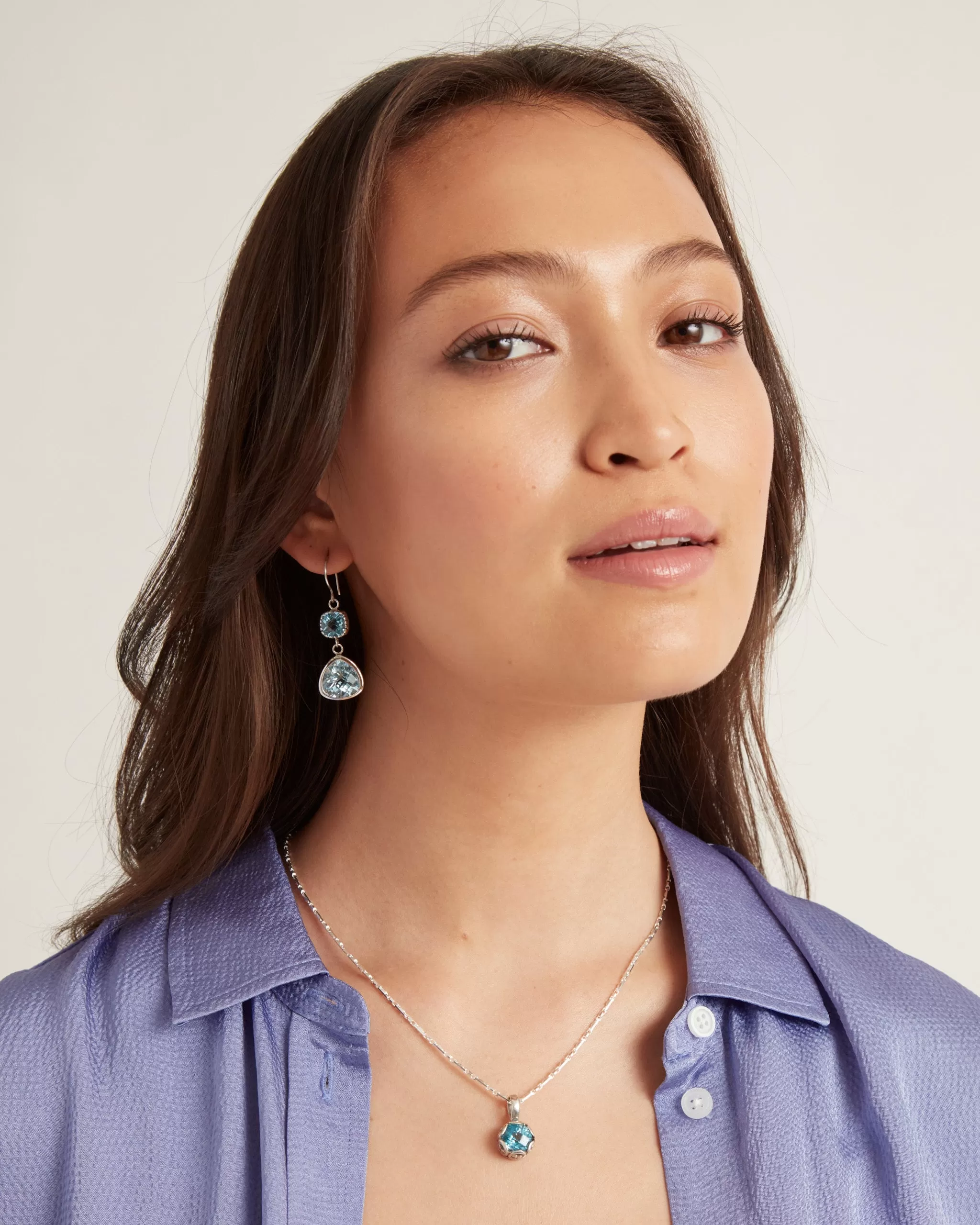 Angelfish Double Stone Drop Earrings - Hampton Blue Topaz/Blue Topaz