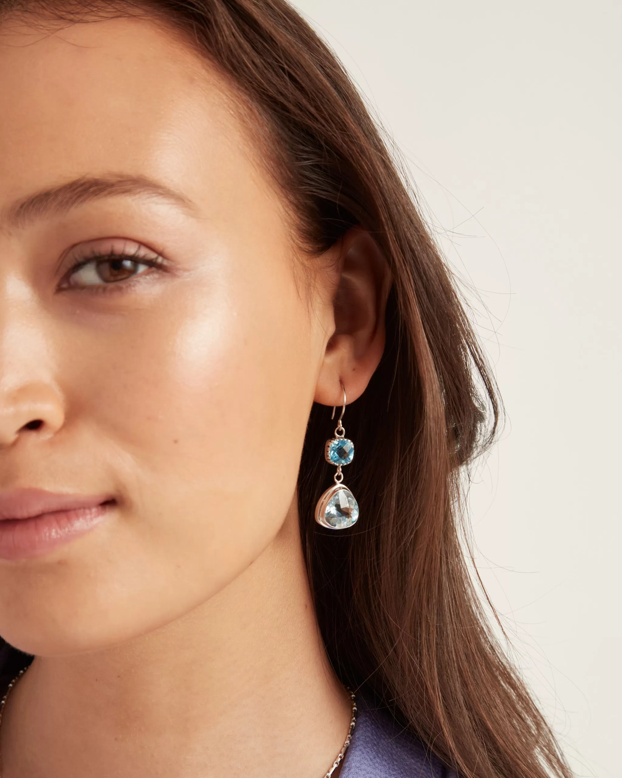 Angelfish Double Stone Drop Earrings - Hampton Blue Topaz/Blue Topaz