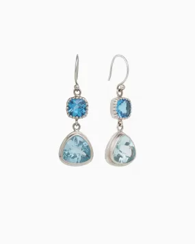 Angelfish Double Stone Drop Earrings - Hampton Blue Topaz/Blue Topaz