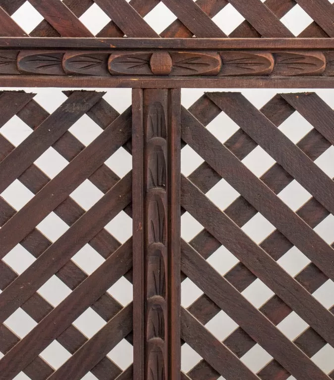 Anglo Indian Wooden Lattice Three Panel Screen