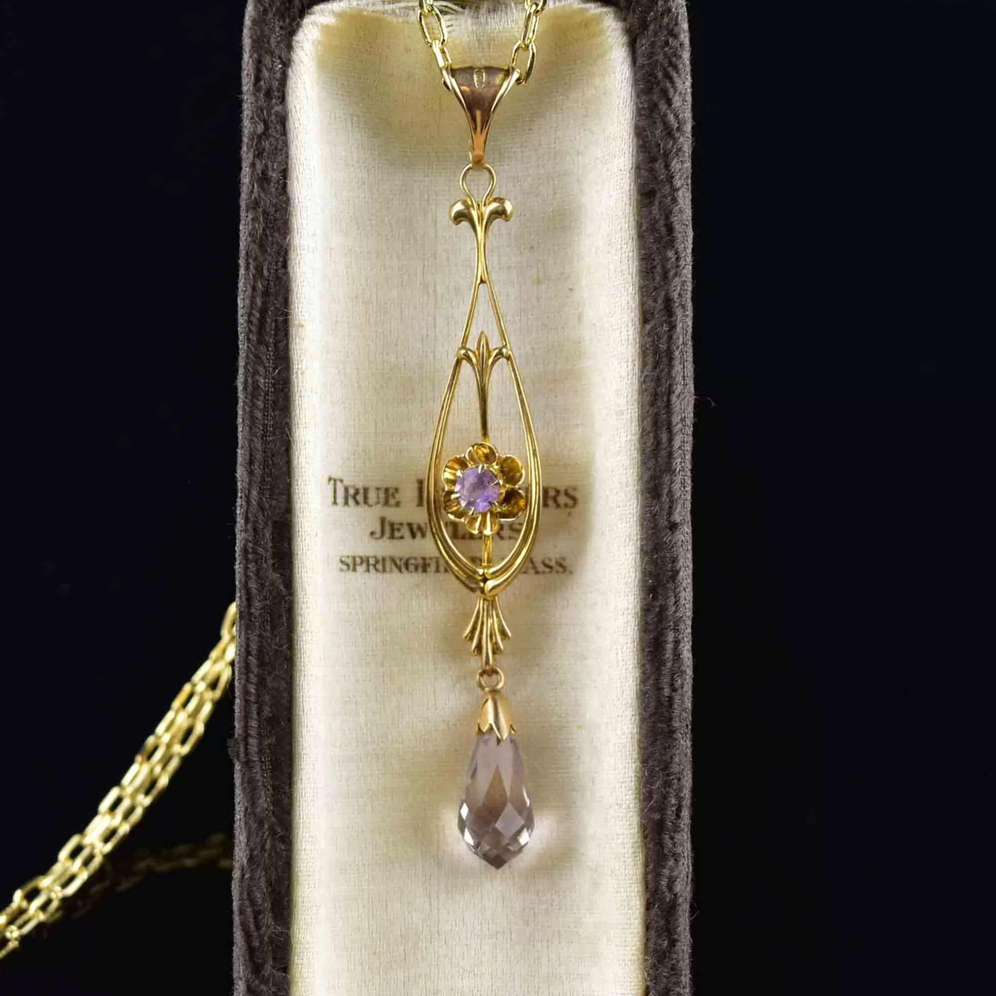 Antique 10K Gold Amethyst Lavalier Necklace