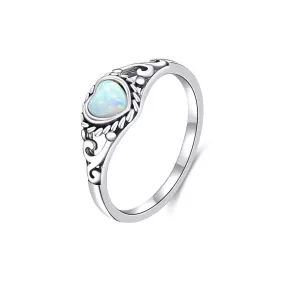 Antique Design  Simulated Heart Shape Opal Ring Sterling Silver