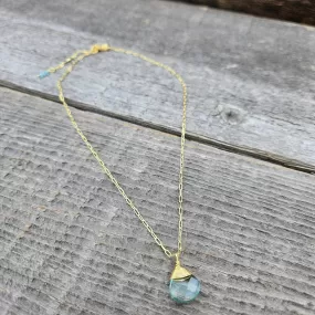 Aqua Blue Topaz Journey Necklace -Matte  Gold