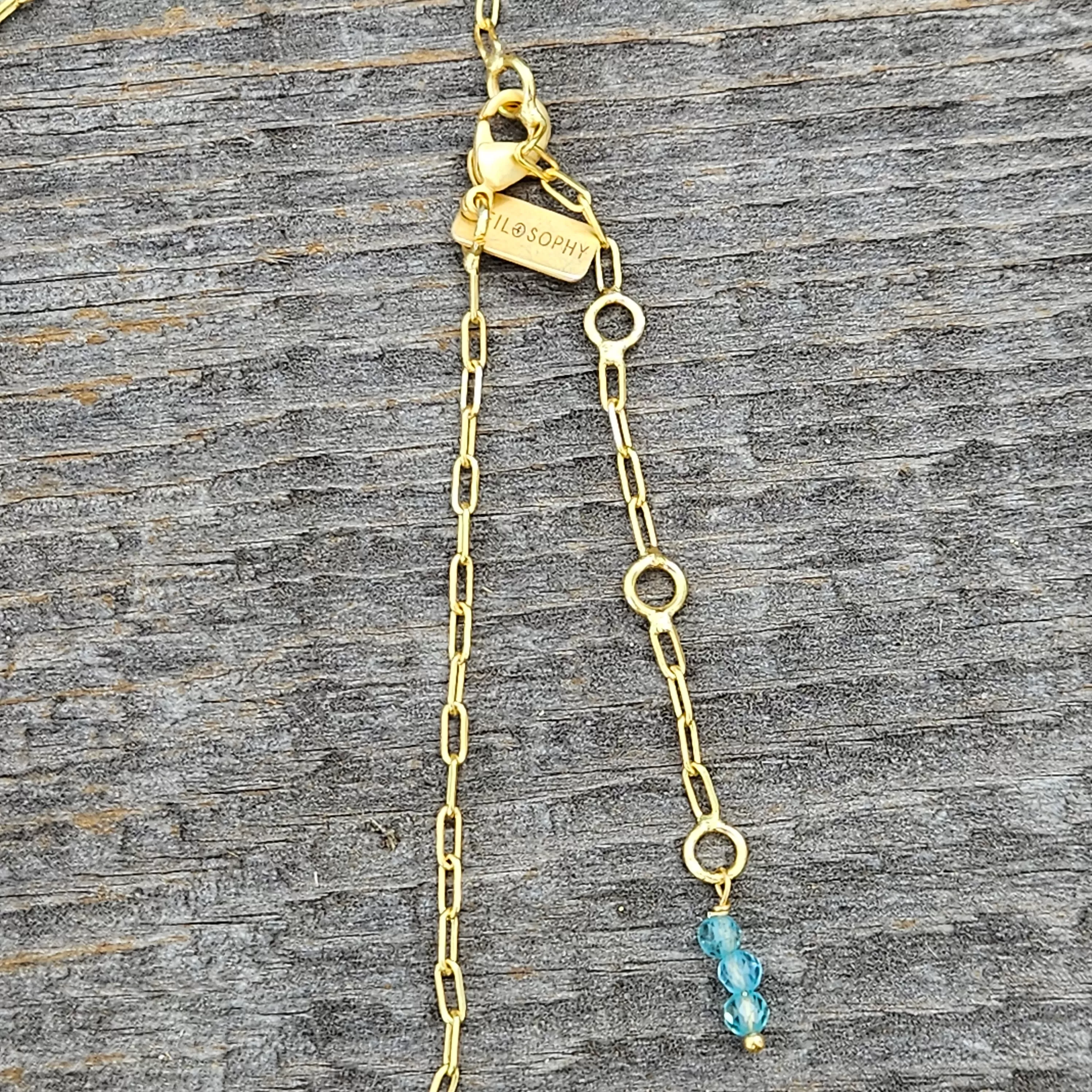 Aqua Blue Topaz Journey Necklace -Matte  Gold