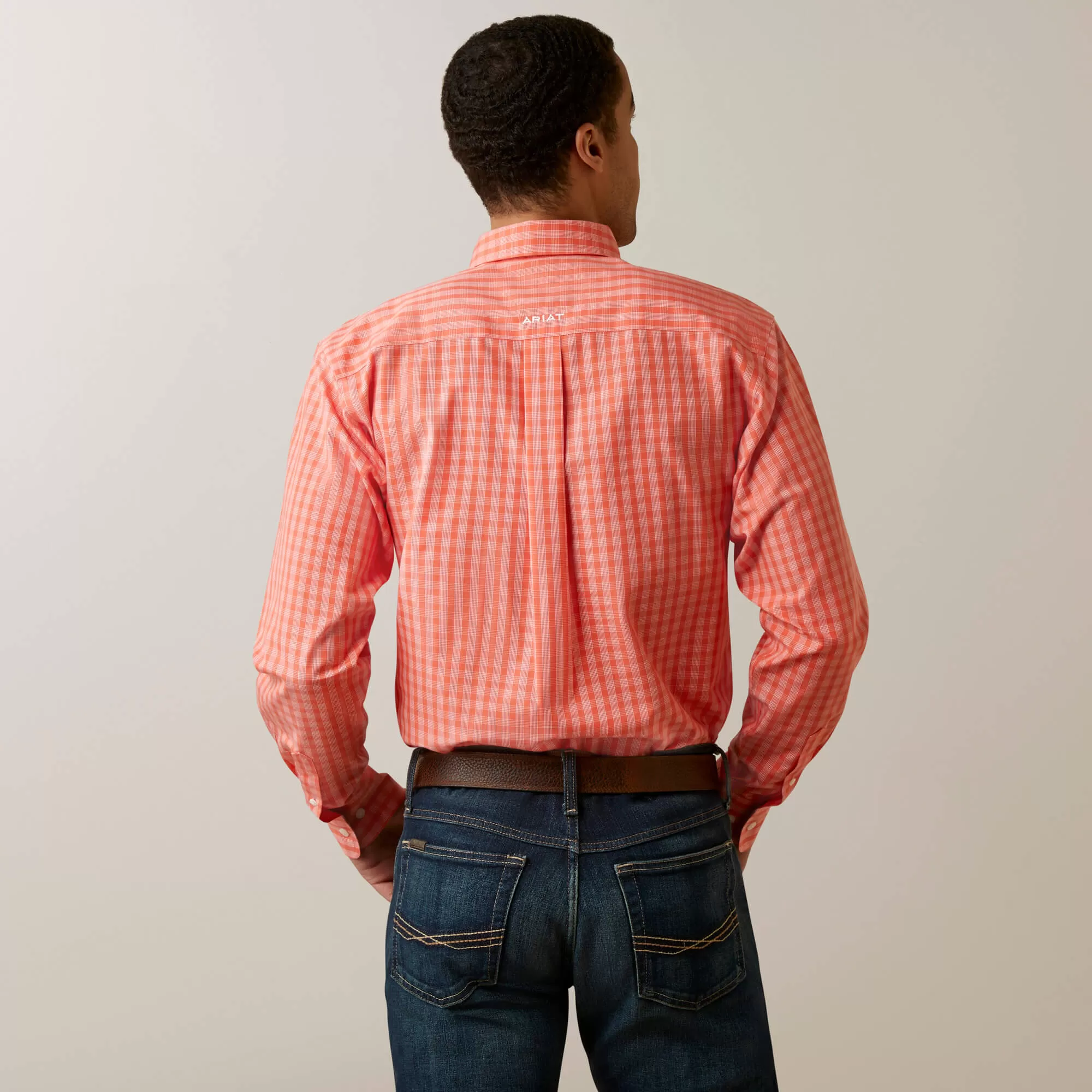 Ariat Mens Wrinkle Free Winston Fitted Shirt Flame Coral