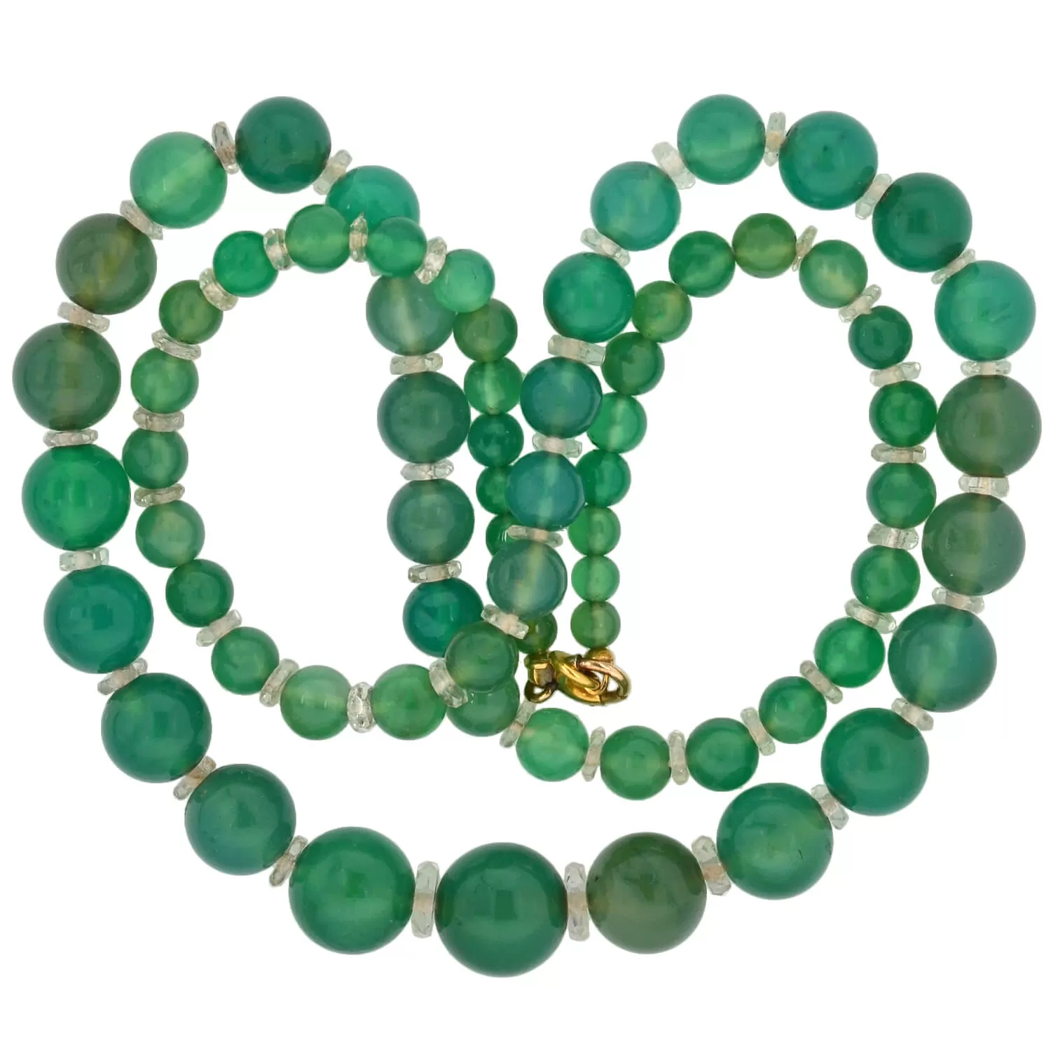 Art Deco Chrysoprase   Rock Crystal Bead Necklace 22"