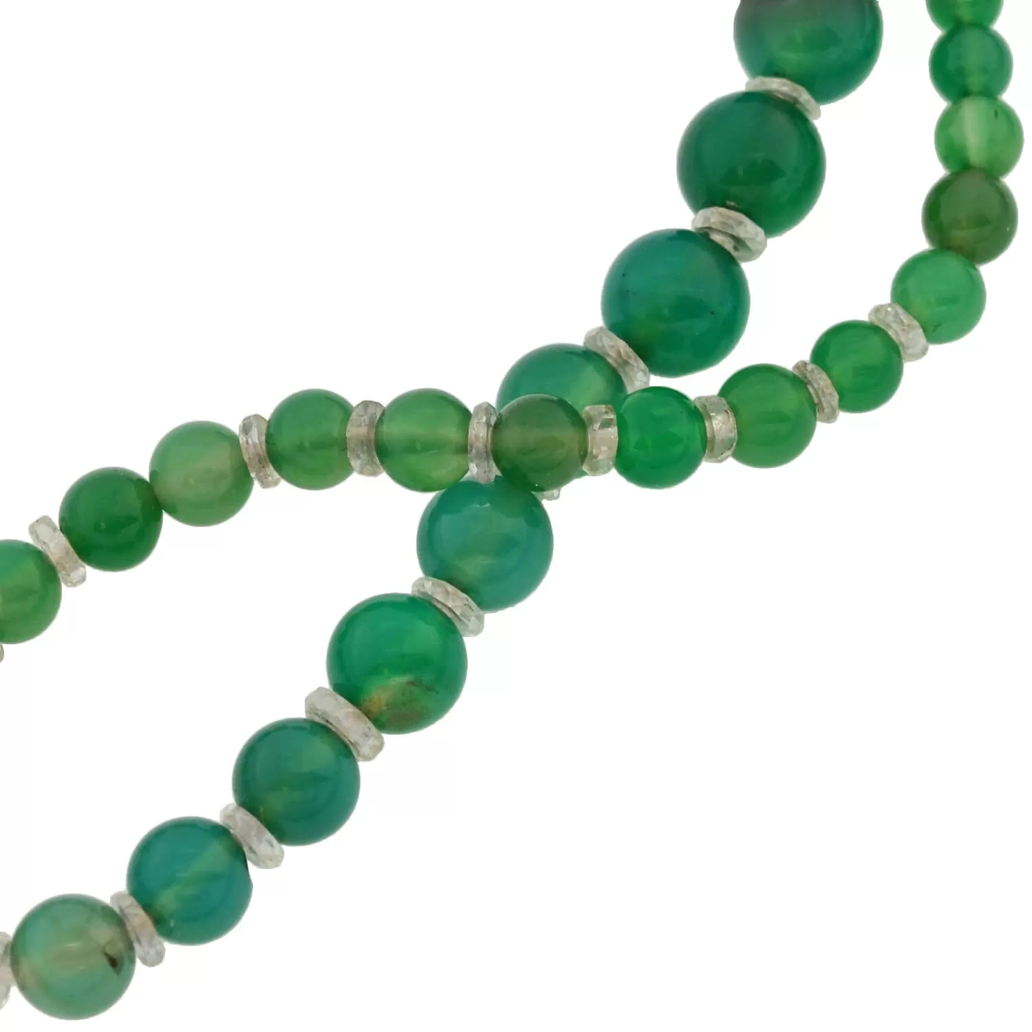 Art Deco Chrysoprase   Rock Crystal Bead Necklace 22"