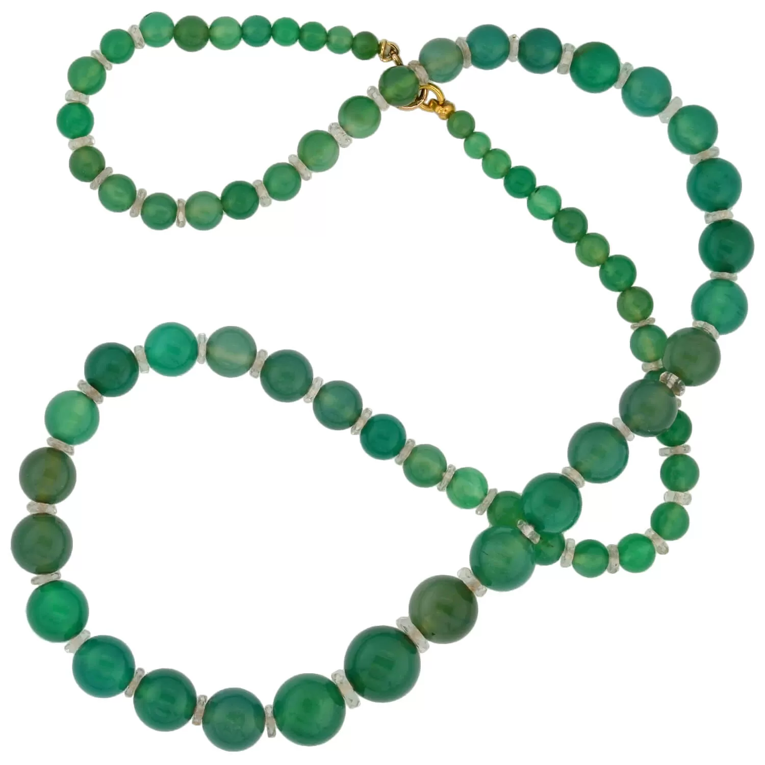 Art Deco Chrysoprase   Rock Crystal Bead Necklace 22"