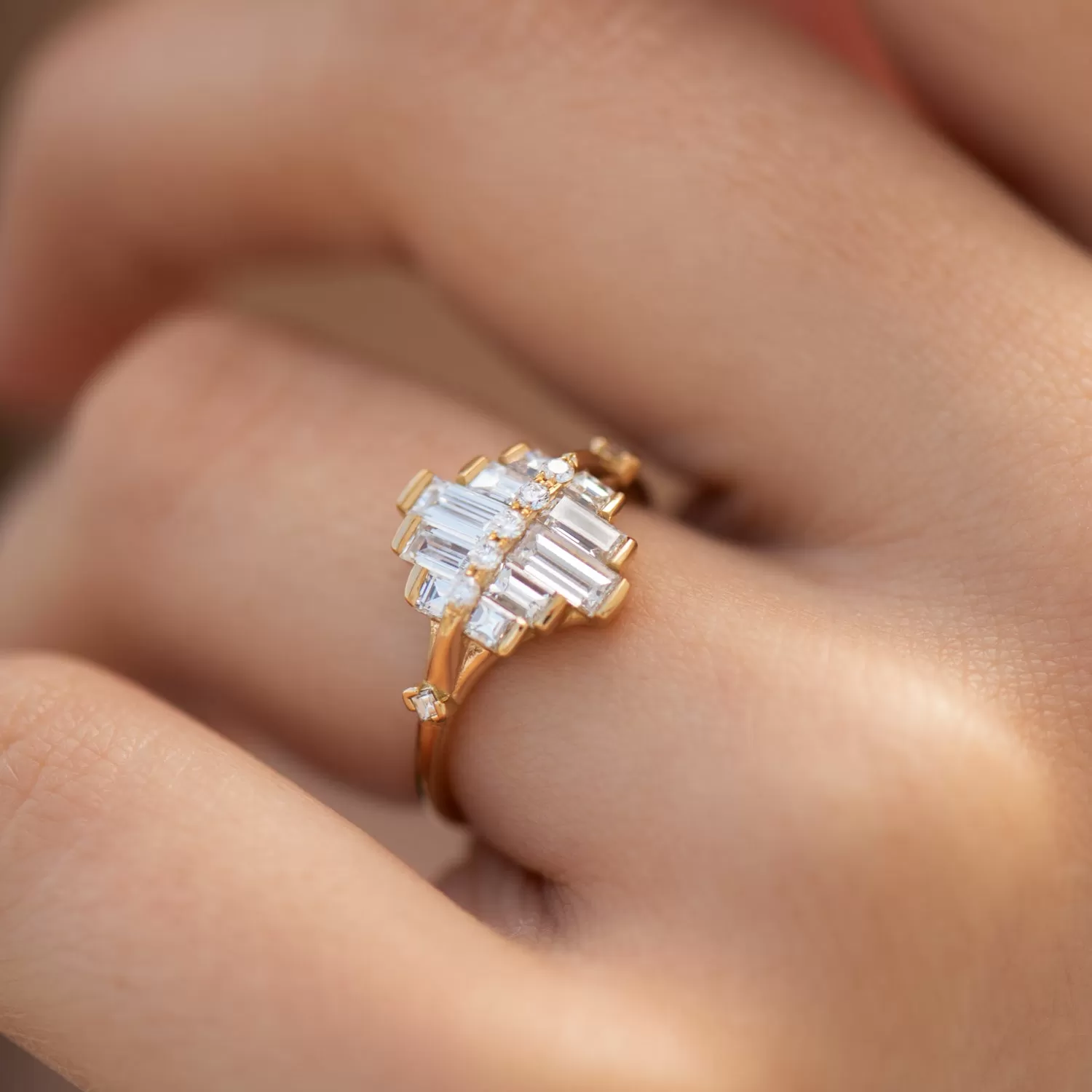 Art Deco Engagement Ring with Asymmetrical Baguette Diamonds