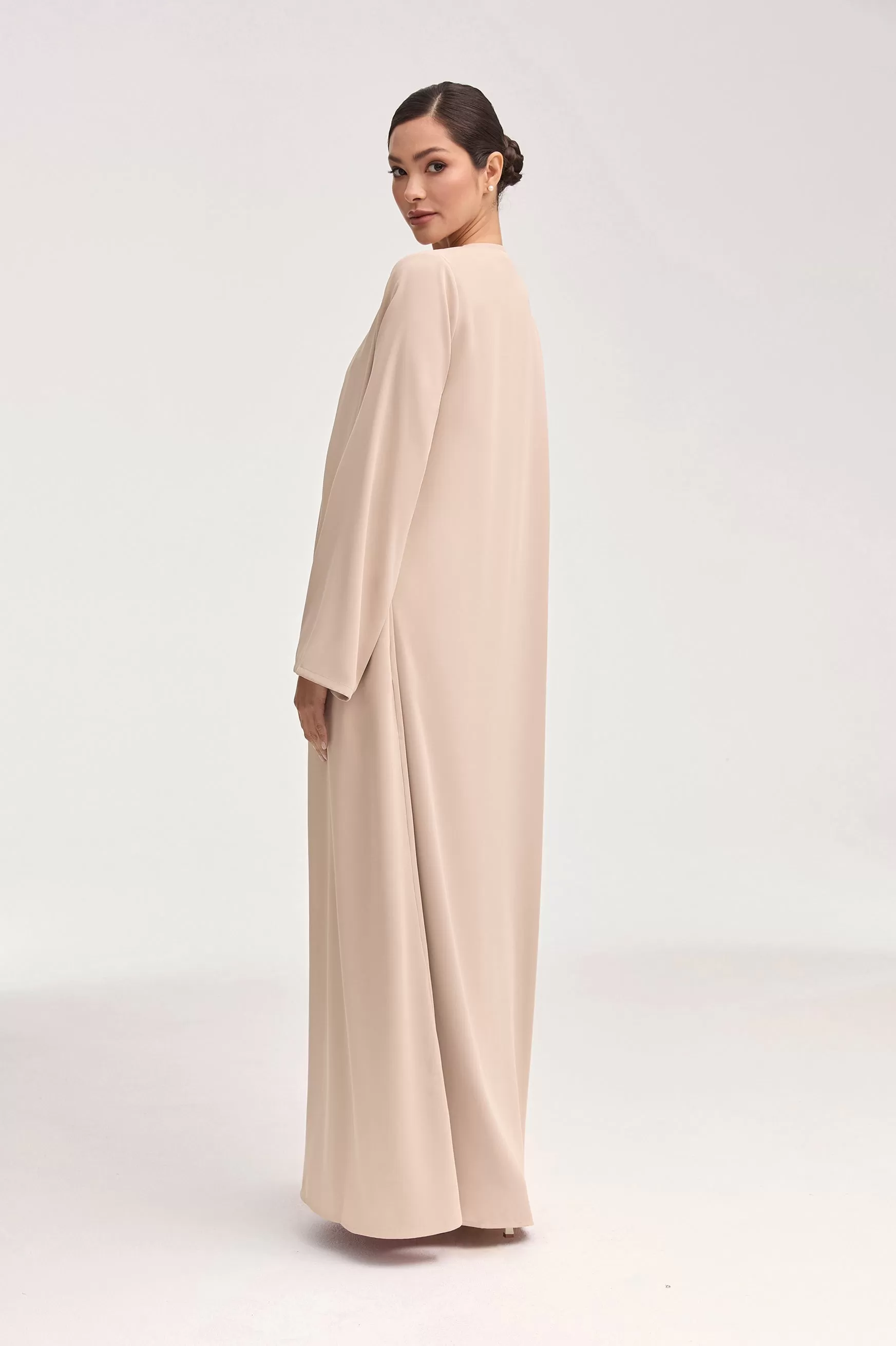 Asalah Wrap Waist Maxi Dress & Abaya Set - Creme Brulee