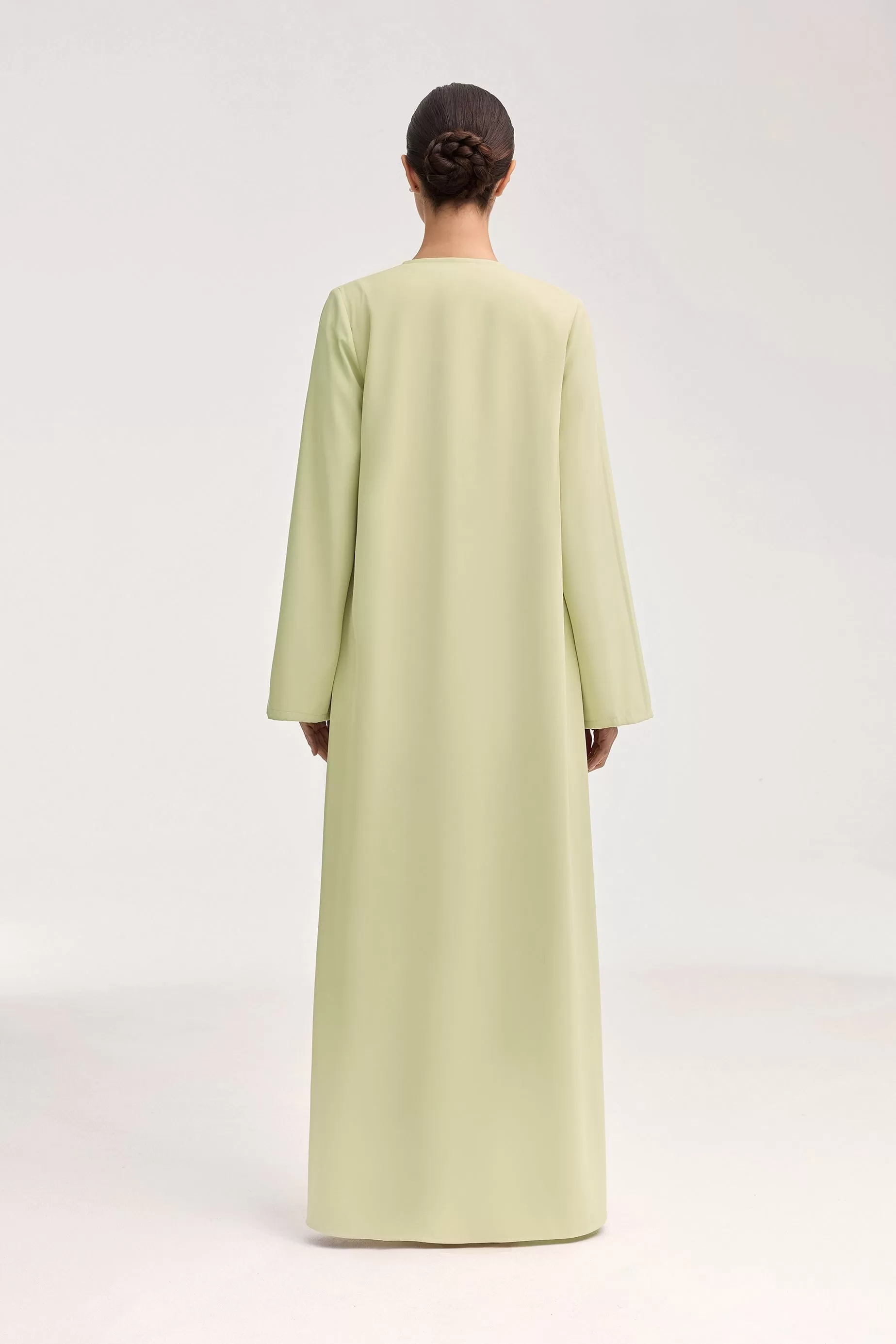 Asalah Wrap Waist Maxi Dress & Abaya Set - Pistachio